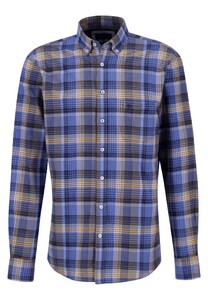 Fynch-Hatton Multi Line Checks Button Down Shirt Deep Forest-Blue