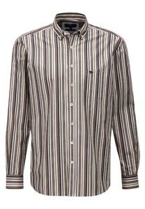 Fynch-Hatton Multi Stripe Cotton Button Down Overhemd Deep Forest