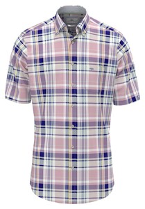 Fynch-Hatton Multicolor Check Short Sleeve Button-Down Overhemd Light Peony-Multi