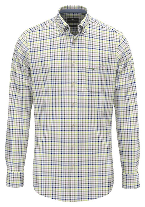 Fynch-Hatton Multicolor Check Washed Oxford Overhemd Pear-Multi