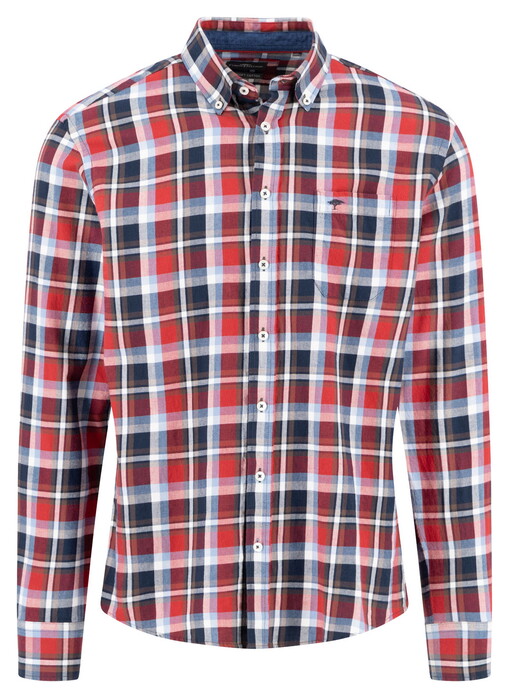 Fynch-Hatton Multicolor Fine Flanel Check Button-Down Overhemd Garnet Red-Blue