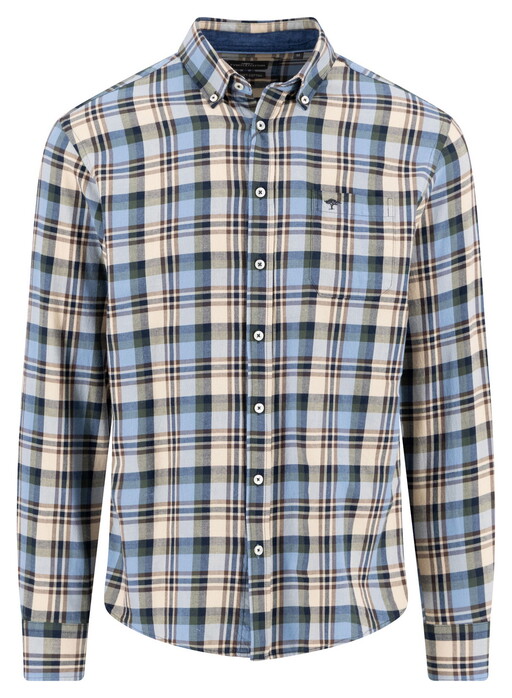 Fynch-Hatton Multicolor Fine Flanel Check Button-Down Overhemd Zand-Blauw