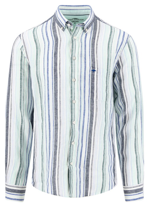 Fynch-Hatton Multicolor Linnen Stripe Overhemd Mint-Blue