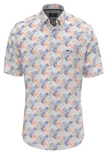 Fynch-Hatton Multicolor Slub Allover Fantasy Leaves Pattern Button-Down Overhemd Sunny Orange-Multi