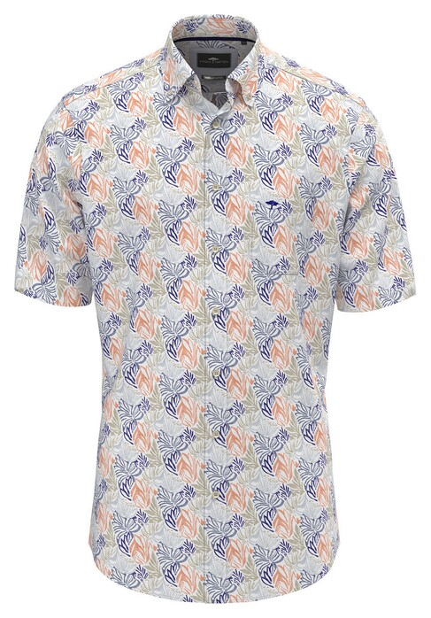 Fynch-Hatton Multicolor Slub Allover Fantasy Leaves Pattern Button-Down Overhemd Sunny Orange-Multi