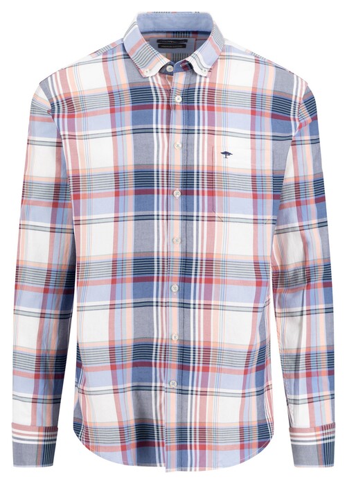 Fynch-Hatton Multicolor Washed Oxford Multi Check Overhemd Berry-Blue