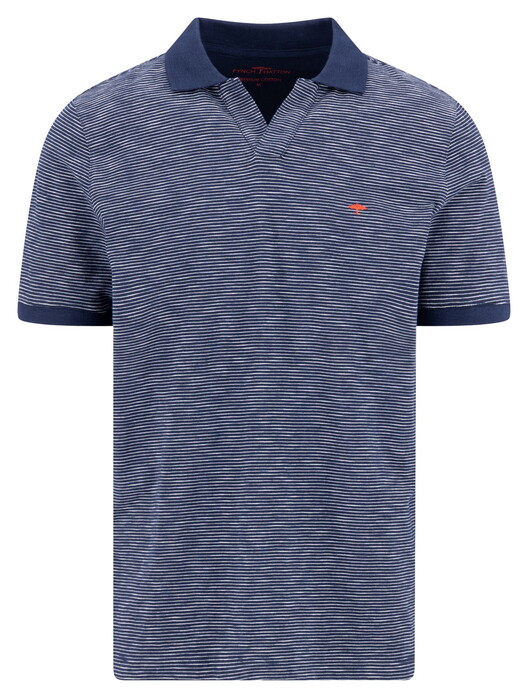 Fynch-Hatton No Buttons Slub Cotton Stripe Polo Marine
