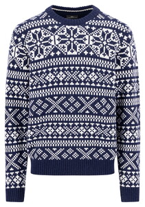 Fynch-Hatton O-Neck Big Jacquard Trui Navy