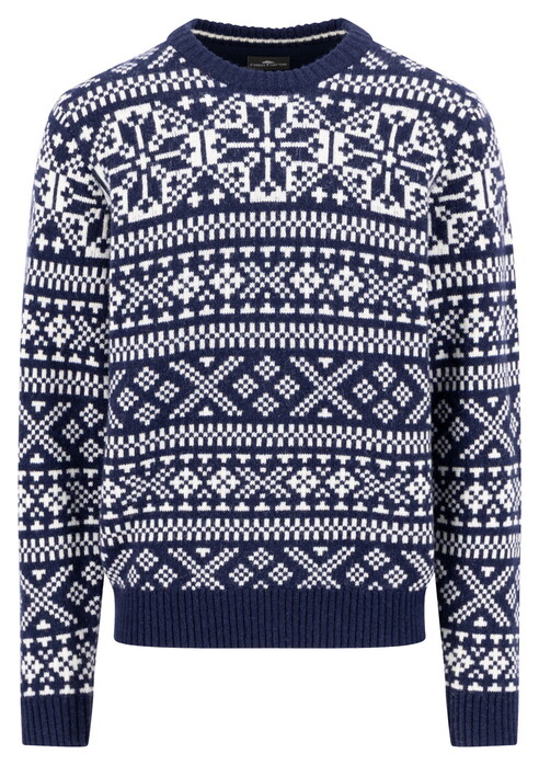 Fynch-Hatton O-Neck Big Jacquard Trui Navy