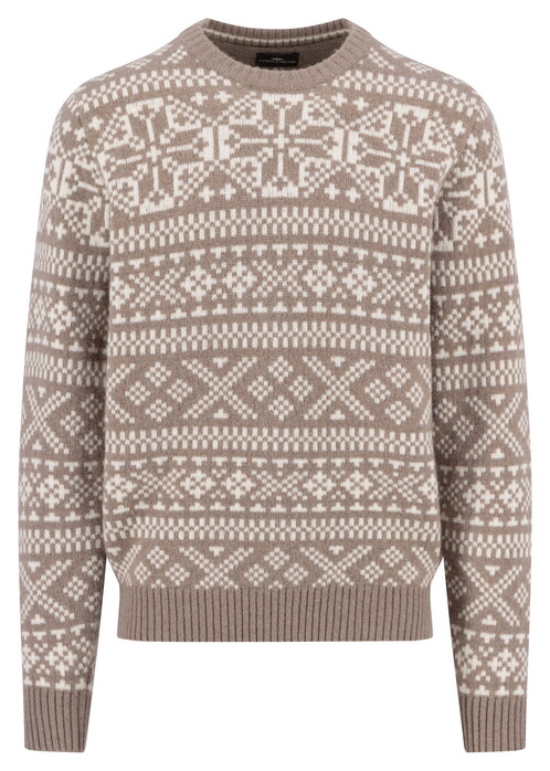 Fynch-Hatton O-Neck Big Jacquard Trui Taupe