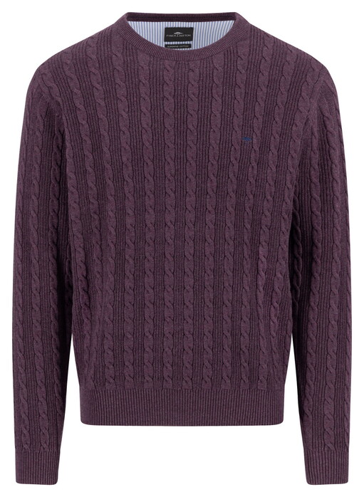 Fynch-Hatton O-Neck Cable Knit Trui Aubergine
