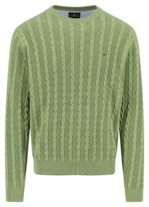 Fynch-Hatton O-Neck Cable Knit Trui Avocado