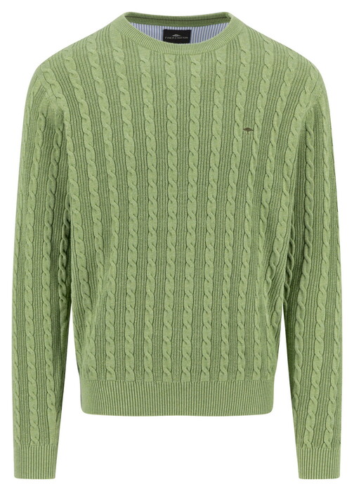 Fynch-Hatton O-Neck Cable Knit Trui Avocado