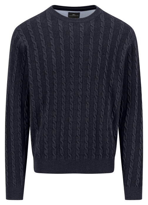 Fynch-Hatton O-Neck Cable Knit Trui Navy