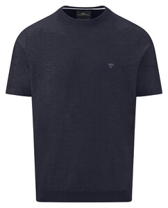 Fynch-Hatton O-Neck Cotton Linen T-Shirt Navy