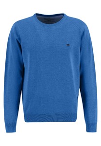 Fynch-Hatton O-Neck Fine Knit Cotton Trui Bright Ocean
