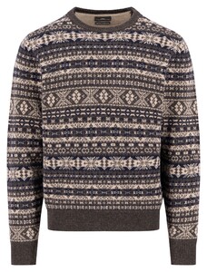 Fynch-Hatton O-Neck Jacquard Lambswool Trui Dark Chocolate