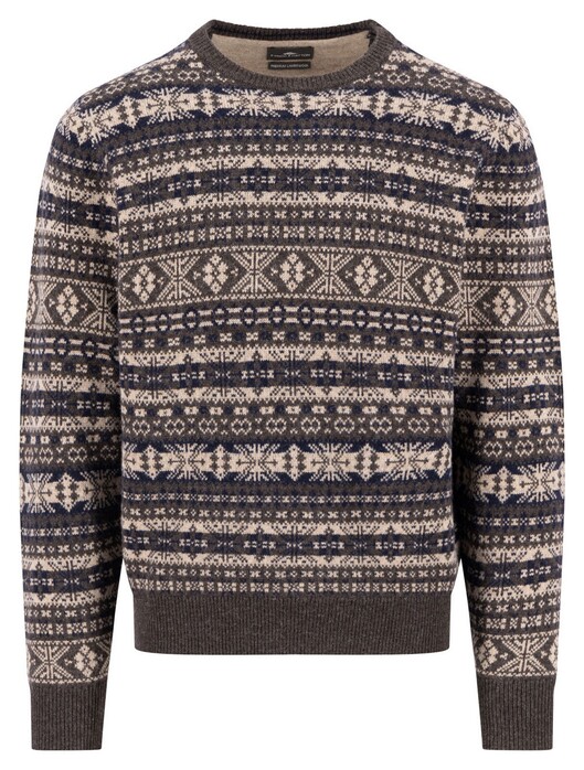 Fynch-Hatton O-Neck Jacquard Lambswool Trui Dark Chocolate