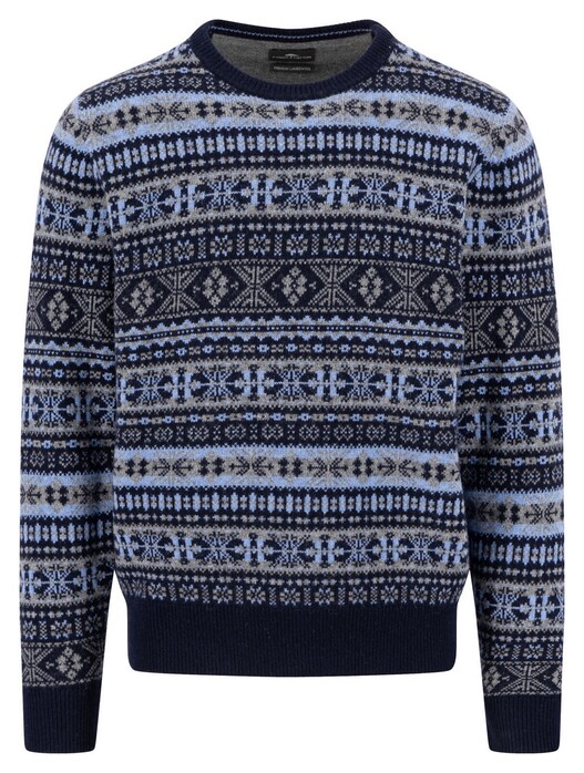 Fynch-Hatton O-Neck Jacquard Lambswool Trui Navy