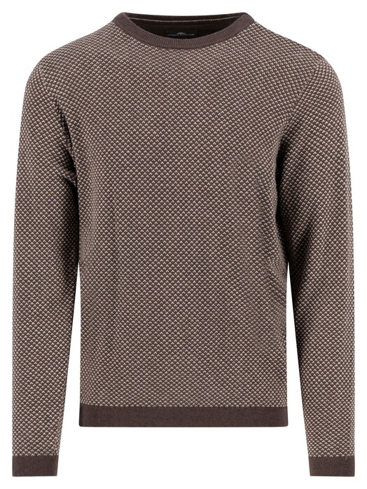 Fynch-Hatton O-Neck Jacquard Warm Winter Air Cotton Cashmere Trui Dark Chocolate