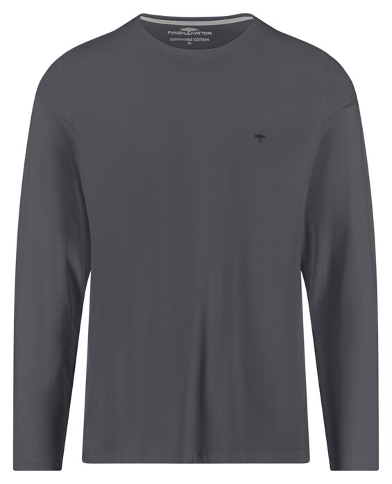 Fynch-Hatton O-Neck Long Sleeve Uni Color Cotton T-Shirt Asphalt