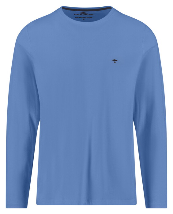 Fynch-Hatton O-Neck Long Sleeve Uni Color Cotton T-Shirt Crystal Blue