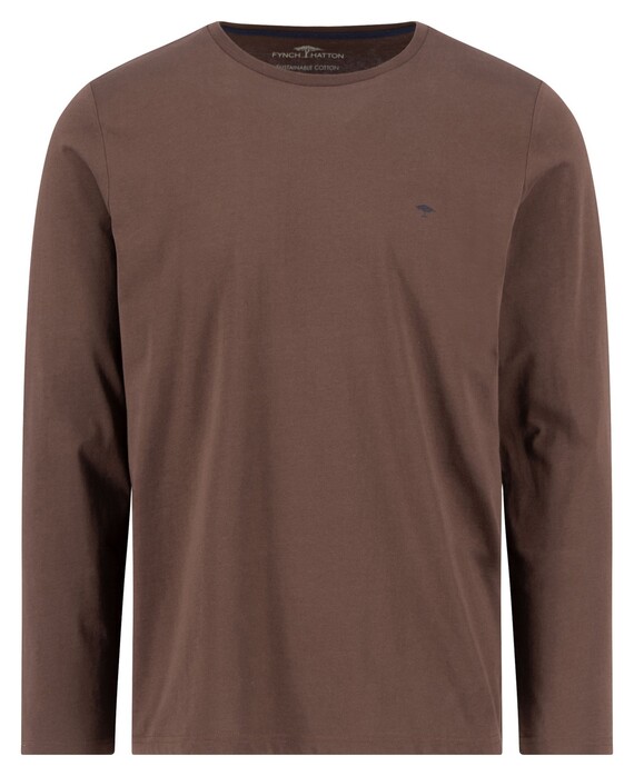 Fynch-Hatton O-Neck Long Sleeve Uni Color Cotton T-Shirt Dark Chocolate