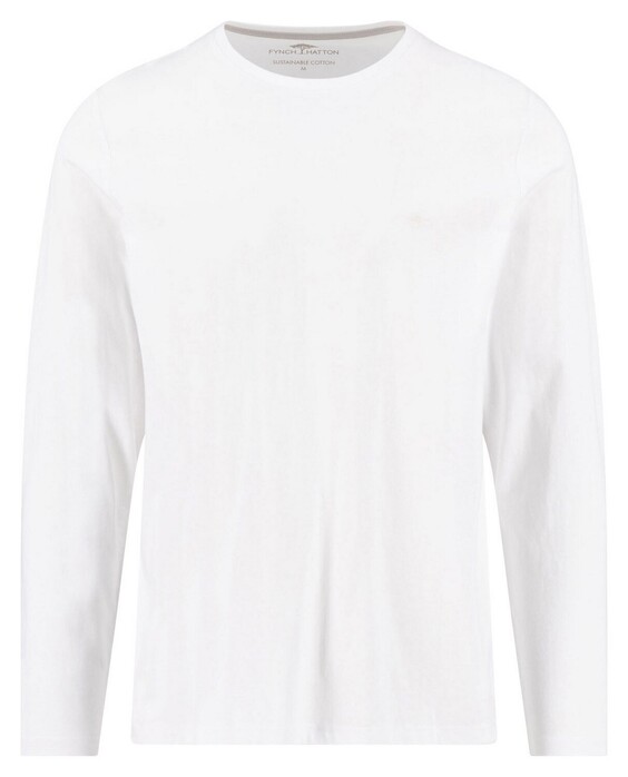Fynch-Hatton O-Neck Long Sleeve Uni Color Cotton T-Shirt Wit
