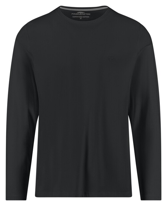 Fynch-Hatton O-Neck Long Sleeve Uni Color Cotton T-Shirt Zwart