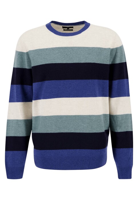 Fynch-Hatton O-Neck Multi Stripes Merino Cashmere Trui Off White-Multi