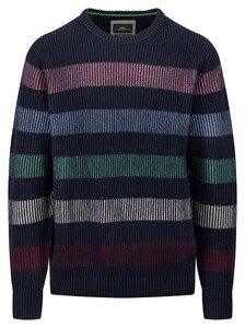 Fynch-Hatton O-Neck Rib Multicolor Stripe Trui Navy-Multi