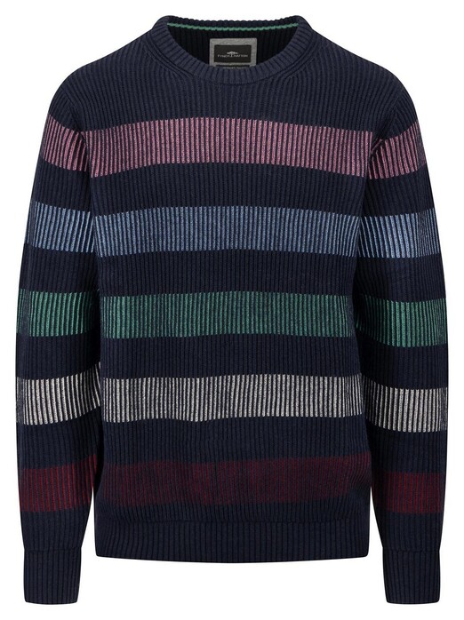 Fynch-Hatton O-Neck Rib Multicolor Stripe Trui Navy-Multi