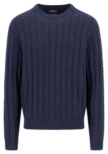 Fynch-Hatton O-Neck Soft Knit Cable Trui Navy