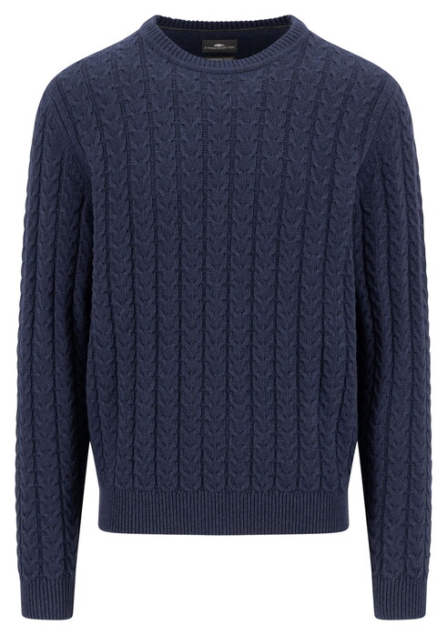 Fynch-Hatton O-Neck Soft Knit Cable Trui Navy
