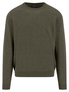 Fynch-Hatton O-Neck Solid Color Cashmere Trui Donker Khaki