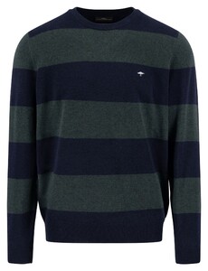 Fynch-Hatton O-Neck Stripe Merino Cashmere Trui Navy-Groen