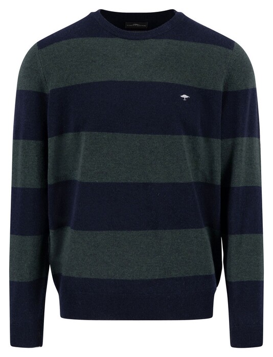 Fynch-Hatton O-Neck Stripe Merino Cashmere Trui Navy-Groen