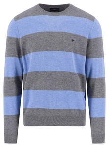 Fynch-Hatton O-Neck Stripe Merino Cashmere Trui Steel-Blue