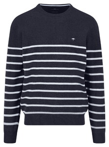 Fynch-Hatton O-Neck Stripe Superfine Cotton Knit Trui Navy