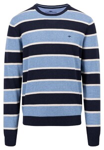 Fynch-Hatton O-Neck Stripe Superfine Cotton Pullover Cloud Blue