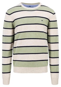 Fynch-Hatton O-Neck Stripe Superfine Cotton Trui Light Khaki