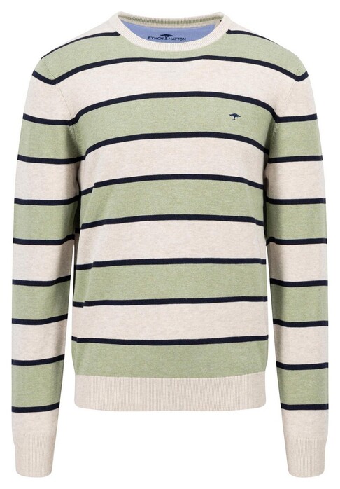 Fynch-Hatton O-Neck Stripe Superfine Cotton Trui Light Khaki