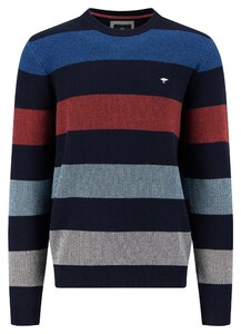 Fynch-Hatton O-Neck Striped Structure Trui Navy-Multi