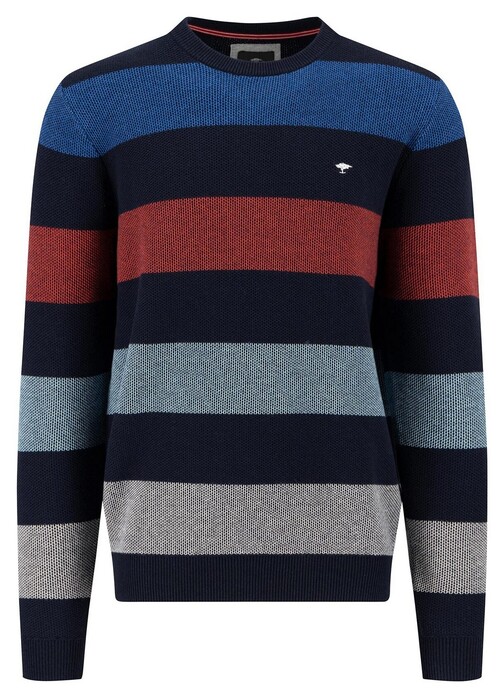 Fynch-Hatton O-Neck Striped Structure Trui Navy-Multi