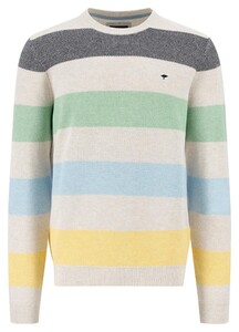 Fynch-Hatton O-Neck Striped Structure Trui New Off White-Multi