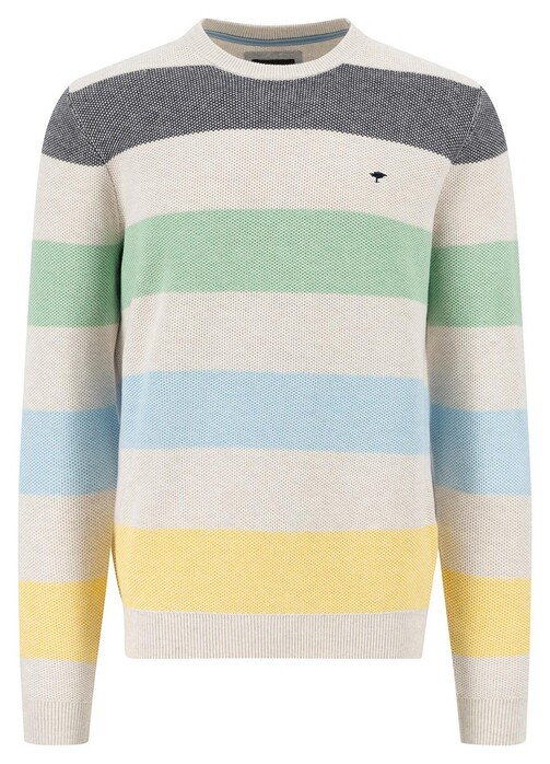 Fynch-Hatton O-Neck Striped Structure Trui New Off White-Multi