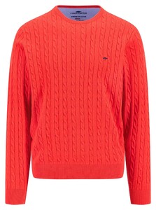 Fynch-Hatton O-Neck Superfine Cotton Cable Knit Trui Poppy Red