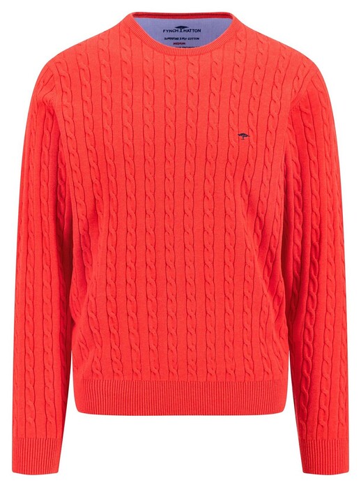 Fynch-Hatton O-Neck Superfine Cotton Cable Knit Trui Poppy Red