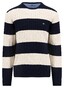 Fynch-Hatton O-Neck Superfine Cotton Striped Cable Knit Trui Navy-Off White