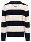 Fynch-Hatton O-Neck Superfine Cotton Striped Cable Knit Trui Navy-Off White